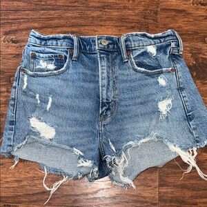 Abercrombie & Fitch Classic Blue Ripped Jean Mom High-Rise Shorts
